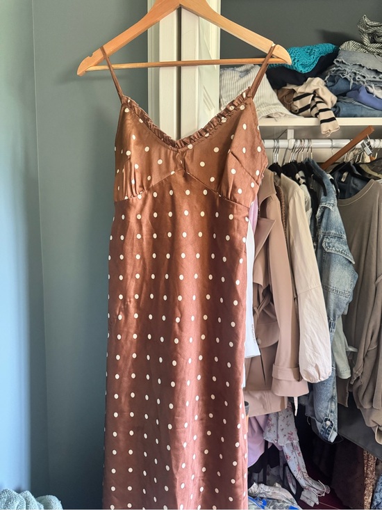 Japna Dresses & Skirts - Brown Polka Dot Slip MIDI Dress